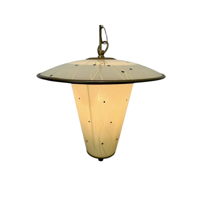 French Lantern Pendant Lamp Glass and Copper, 1950s For Sale - Image 9 of 10
