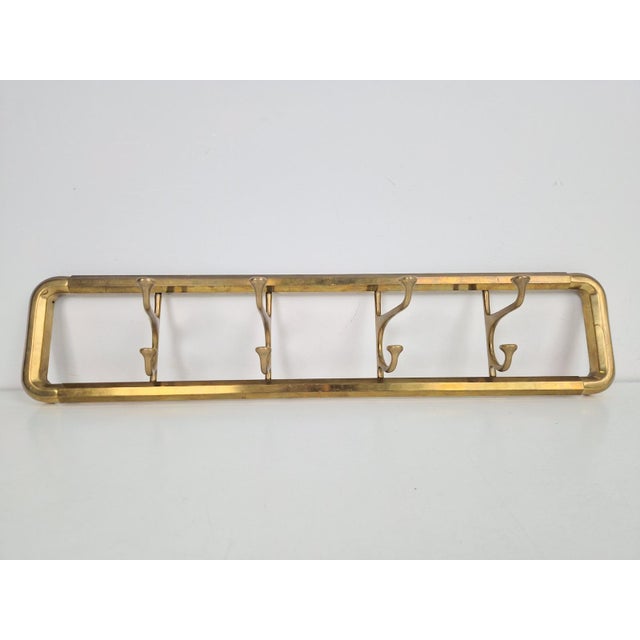 Vintage Art Deco Brass Wall Coat Rack with Folding Hooks, 1930 For Sale - Image 3 of 9