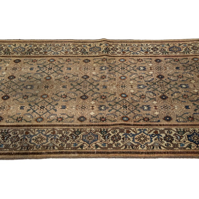 Brown 3 X 10 Brown Vintage Hamadan Wool Rug With Allover Designed For Sale - Image 8 of 9