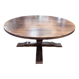 Late 20th Century Custom Chestnut Round Farmhouse Plank Top Dining Table For Sale