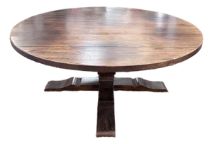 Late 20th Century Custom Chestnut Round Farmhouse Plank Top Dining Table