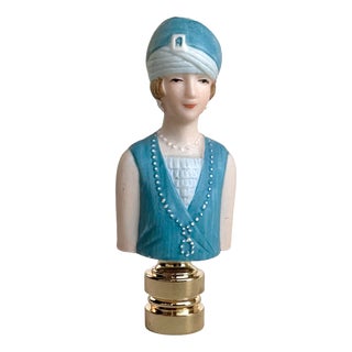 Flapper Head Bust Lamp Finial on Brass Hardware For Sale