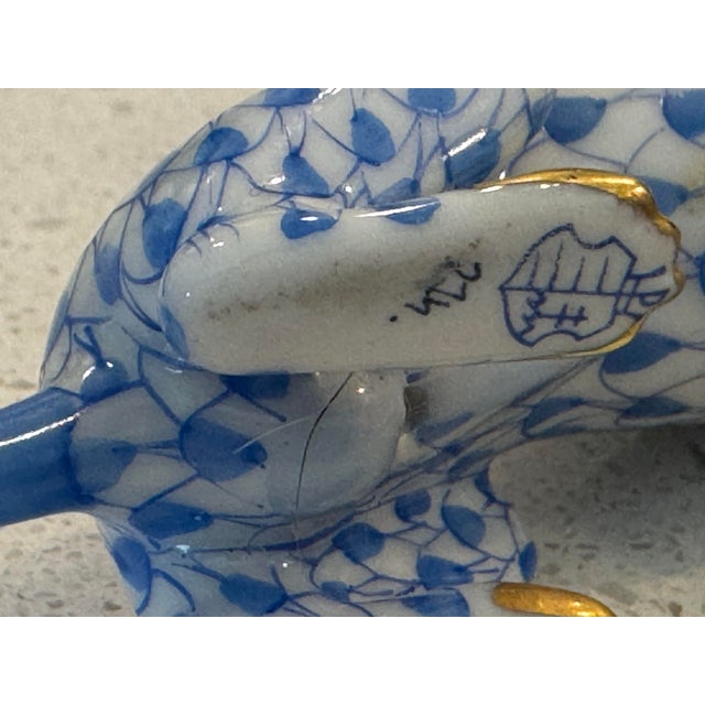 Classic Sapphire Blue Fishnet Pattern Herend Hand Painted Sitting Dog Domestic Animal Figurine W/ 22k Gold Accents For Sale - Image 11 of 11