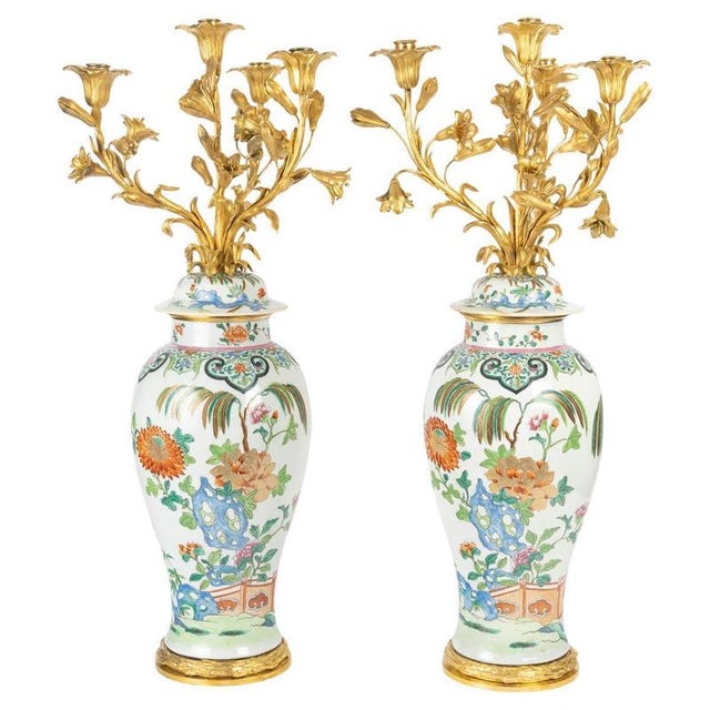 Chinese Style Porcelain and Gilt Bronze Candelabras, 19th Century, Set of 2 For Sale - Image 9 of 9
