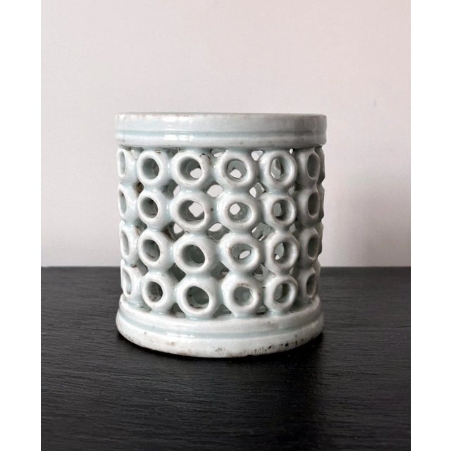 Early 20th Century Early 20th Century Korean Reticulated Celadon Brush Holder For Sale - Image 5 of 11