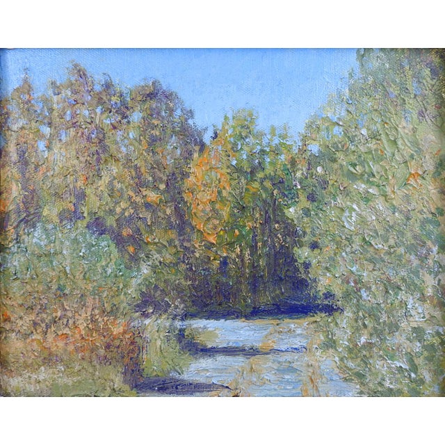 Contemporary oil on canvas impressionist woodland landscape painting. Impasto application, signed Watmough on verso....