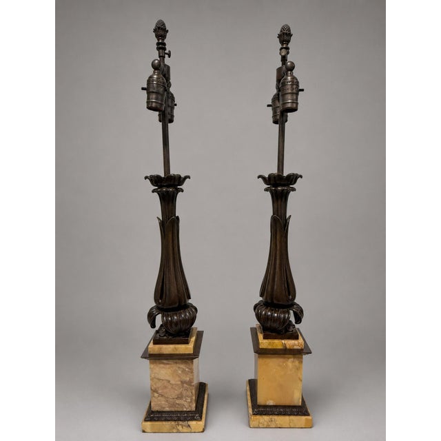 Bronze Mid 19th Century Grand Tour–Style Neoclassical Bronze and Siena Marble Lamps - a Pair For Sale - Image 8 of 10