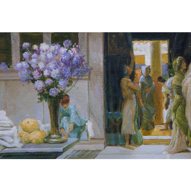 Late 20th Century Late 20th Century Ladies Bath House Pompeii Roman Oil Painting After Sir Lawrence Alma-Tadema 31" For Sale - Image 5 of 11