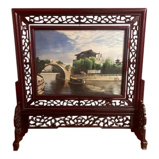 Chinese Double Sided Embroidered Silk Table Screen For Sale