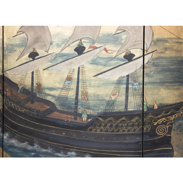 "Nanban Ship at Arrival", Early to Mid Showa Era Japanese Byobu Screen For Sale - Image 10 of 18
