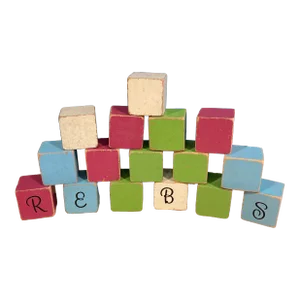 Vintage Painted Wooden Building Blocks- 16 Pieces