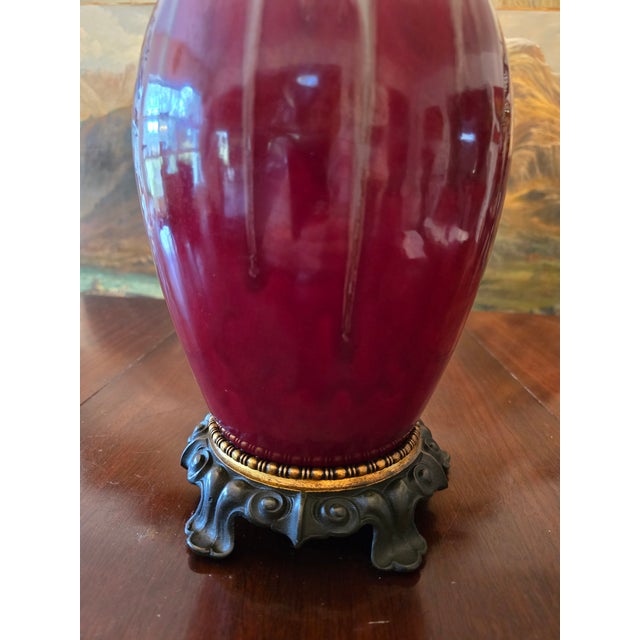 Metal Antique Qing Chinese Porcelain Oxblood Sang Lamp For Sale - Image 7 of 9