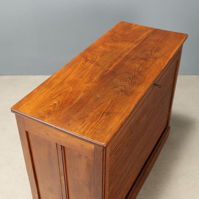 Brown Oak Cabinet with Tambour Door, 1950s For Sale - Image 8 of 10