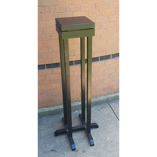 Ebony Late 20th Century Arts and Crafts 58" Giant Oak Quadpod Pedestal Plant Stand For Sale - Image 8 of 10