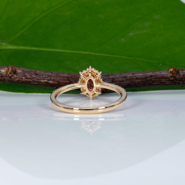 Pink Aaa Padparadscha Sapphire Ring With Earth-Mined Diamond Accents: Solid 14k Gold For Sale - Image 8 of 9
