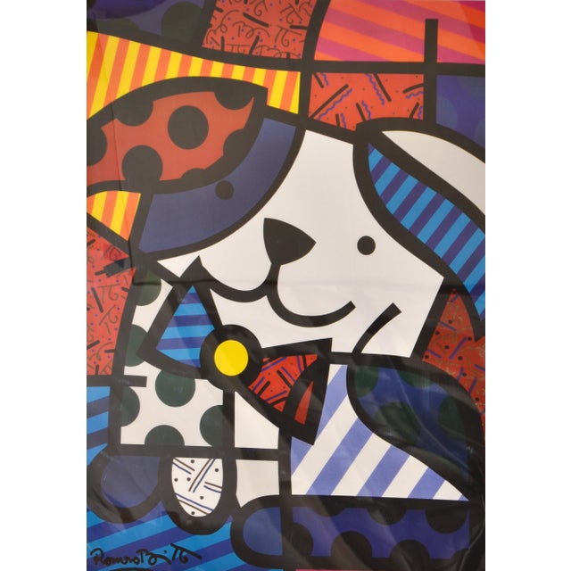 2010 Mid-Century Modern Colorful Original Pop Art Dog Print 'GINGER' by Romero Britto. This framed artwork features a...