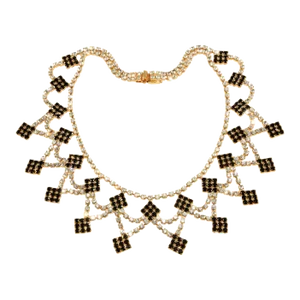 Dominique Black & Clear Rhinestones Collar Statement Necklace
