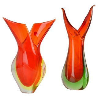 Red Sommerso Murano Glass Vases attributed to Flavio Poli for Seguso, Italy, 1960s, Set of 2 For Sale