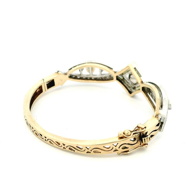 Victorian 14K Gold & Platinum Pearl and Diamond Bangle Bracelet, 2.20 Carat For Sale In Miami - Image 6 of 12