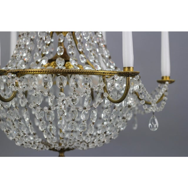 French Louis XVI Style Brass and Crystal Basket 9-Light Chandelier For Sale - Image 13 of 18