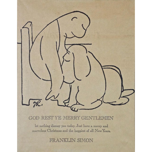 This is a rare Franklin Simon Department store Christmas lithographic poster with an image after a James Thurber cartoon...