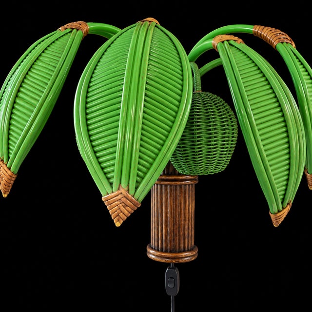 Mario Torres Vintage Pencil Reed and Wicker Coconut Palm Tree Wall Light Sconce Attributed to Mario Torres Lopez For Sale - Image 4 of 10
