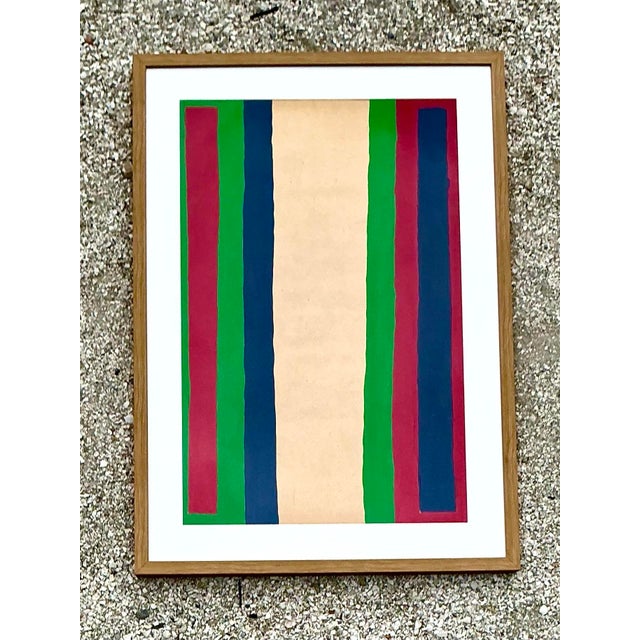 Wood Vintage Boho Original Geometric Abstract Oil on Paper For Sale - Image 7 of 9