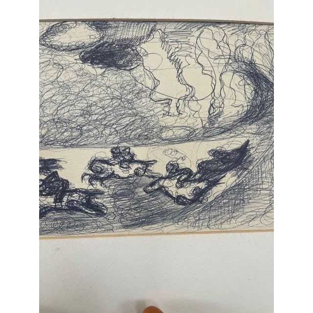Vintage Signed Abstract Ink Drawing of Horse Race For Sale - Image 9 of 10