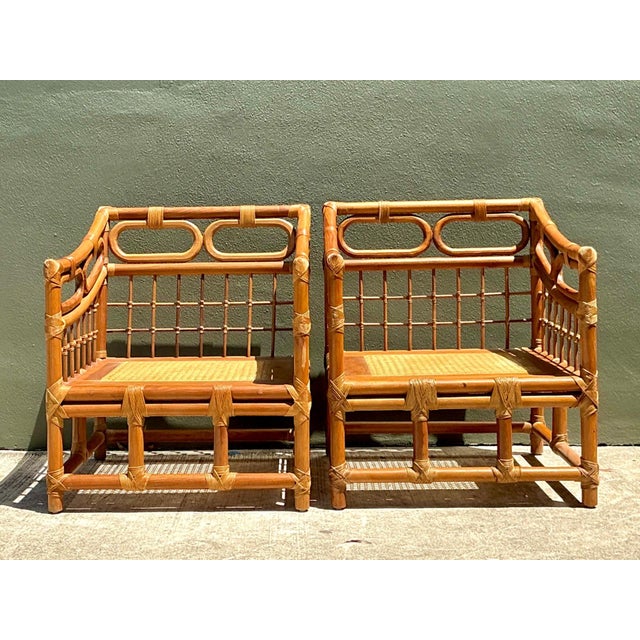 Vintage Loop Rattan Lounge Chairs - A Pair For Sale - Image 12 of 17