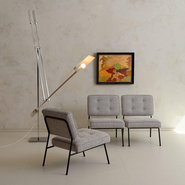 Airborne International French Lounge Chair in Woven Boucle Attributed to Pierre Guariche, 1950s - 3 Available For Sale - Image 4 of 11