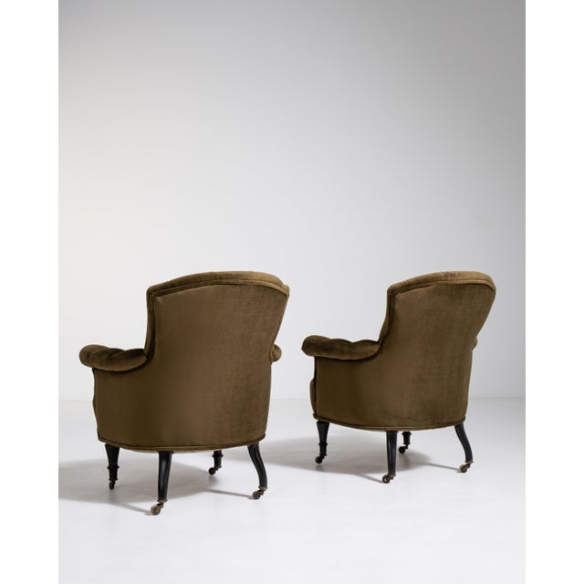 French Pair of Napoleon III Velvet Upholstered Armchairs, Second Empire Style, France, Circa 1880 For Sale - Image 3 of 14
