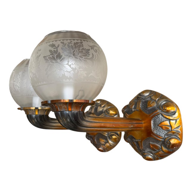 Pair of Antique Art Deco Silver on Bronze Wall Light Sconces.