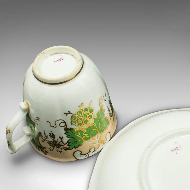 1850s Victorian Set of 4 English Antique Coffee Cups, Bone China, Cup and Saucer For Sale - Image 10 of 11