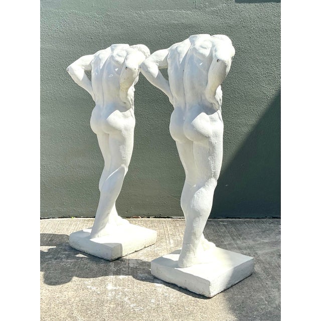 Vintage Grand Tour Painted Concrete Hercules Pedestal- a Pair For Sale - Image 10 of 12