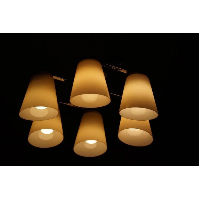 Ceiling Lamp with 6 Handmade Opaline Glass Shades from Lidokov, 1950s For Sale - Image 8 of 11