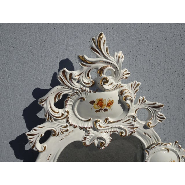 Vintage Capo Di Monte Italian White Floral Mirror 43"h For Sale In Los Angeles - Image 6 of 13