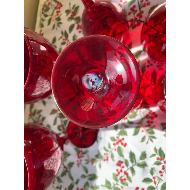Glass Vintage Ruby Red Handblown Glass Water Goblets Set of 6 For Sale - Image 7 of 12