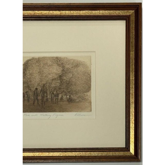 Copper Mid 20th Century Harold Altman (Ny Pa b.1924) Signed Etching Print "Park With Walking Figures" #96/200, Mint Condition For Sale - Image 8 of 9