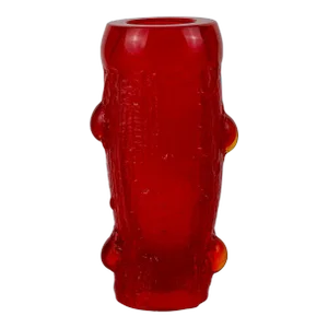 1990s Vintage Candy Red Glass Vase With Nubby Design, Signed & Numbered