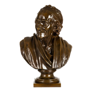 French Antique Bronze Sculpture “Bust of Voltaire” After Jean-Antoine Houdon