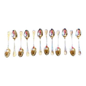 Vintage Silver Plate Stamped Gumps Demitasse Coffee Spoons Set of 12 in 2 Felt Bags