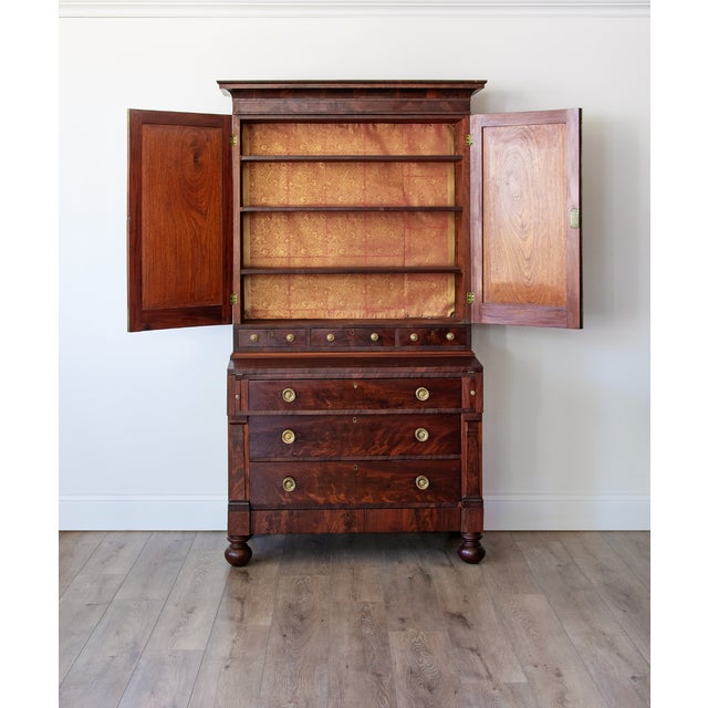 Mid 19th Century American Classical Empire Figured Mahogany Secretary Bookcase, Circa 1840–1850 For Sale - Image 5 of 5