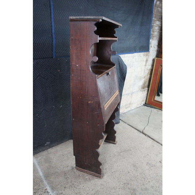 Antique Oak Drop Front Secretary Desk Bookcase Bookshelf Console 65" For Sale - Image 6 of 12