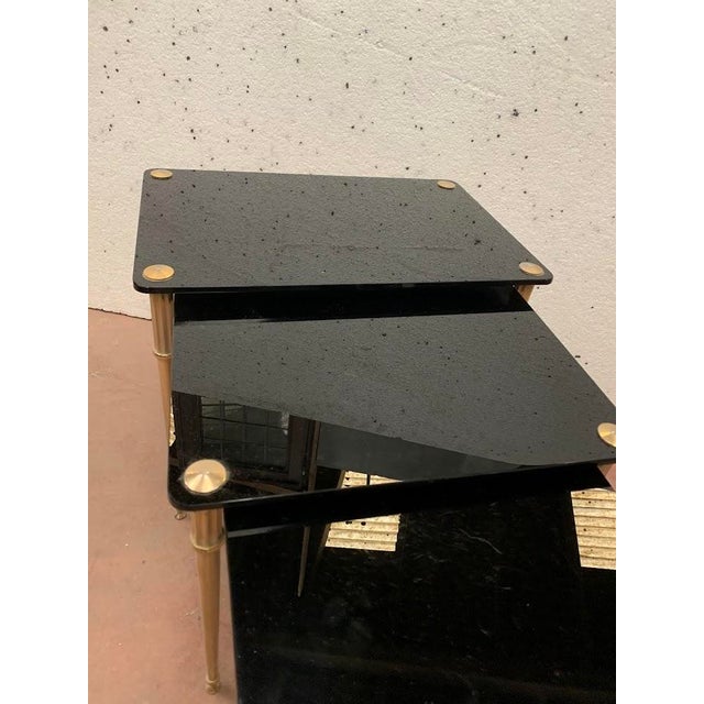 Nesting Table in Brass and Black Glass, 20th Century, Set of 3 For Sale - Image 5 of 12