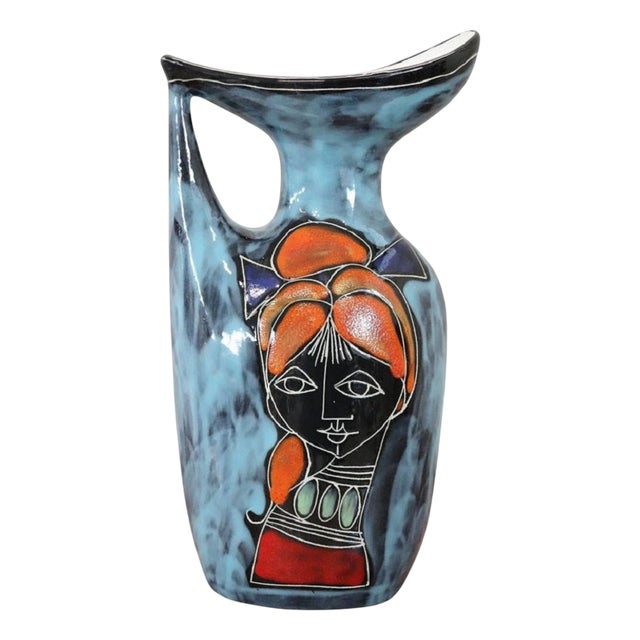 Ceramic Vase with Girl Face Decoration, 1960s For Sale