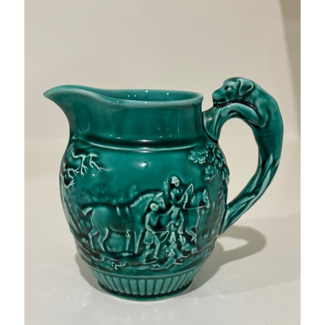 Green Vintage Wedgwood Etruria & Barlaston Hound-Handle Majolica Pitcher For Sale - Image 8 of 17