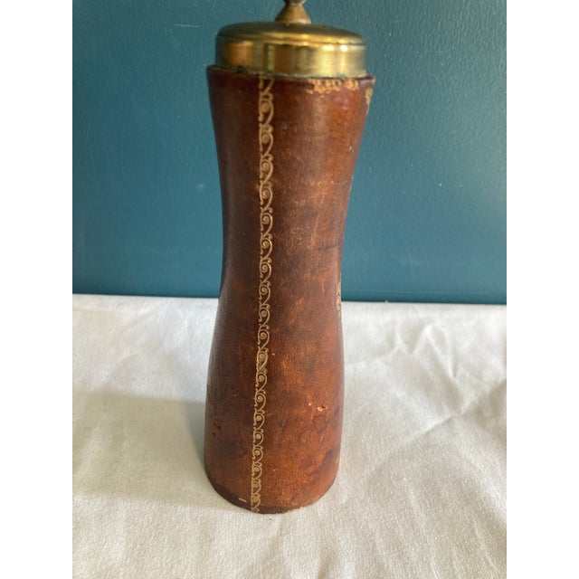 Vintage Embossed Leather and Brass Salt Shaker For Sale In Oklahoma City - Image 6 of 9