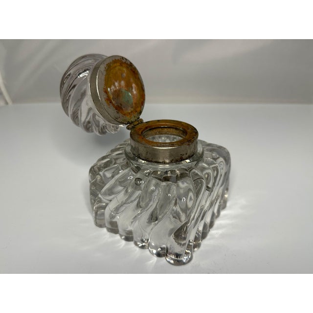 19th Century Victorian Swirled Glass Inkwell: Antique Desk Decor For Sale - Image 5 of 10