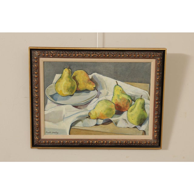 Quality Custom Framed Original Oil on Canvas Still-Life Painting of Pears by Davetta Greenberg (American, B. 20th c.),...