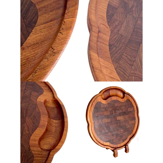 Chestnut 1960s Danish Teak Wood Scalloped Charcuterie/Carving Board Designed by Richard Nissen For Sale - Image 8 of 9